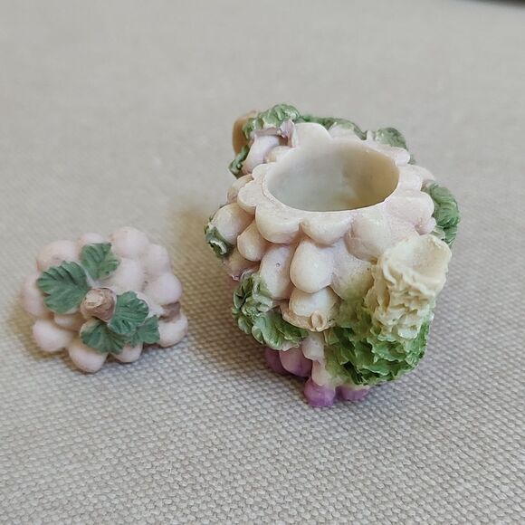 Miniature Tea Set Grape Teapot Bird Leaf Cups 7 Pieces Vintage - Picture 10 of 15